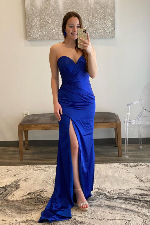 Royal Blue Satin Sweetheart Simple Prom Dresses