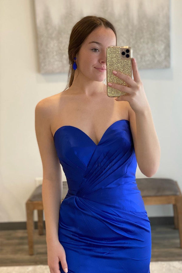 Royal Blue Satin Sweetheart Simple Prom Dresses