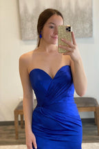 Royal Blue Satin Sweetheart Simple Prom Dresses