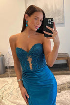 Royal Blue Strapless Mermaid Prom Dresses Evening Dresses