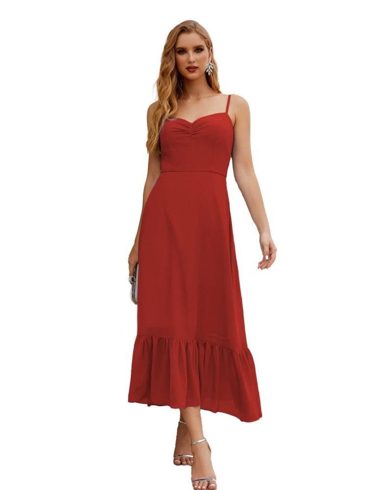 Spaghetti Strap Chiffon Bridesmaid Dress Ankle Length Formal A Line Cocktail Party Homecoming Dress for Juniors  SEA28028