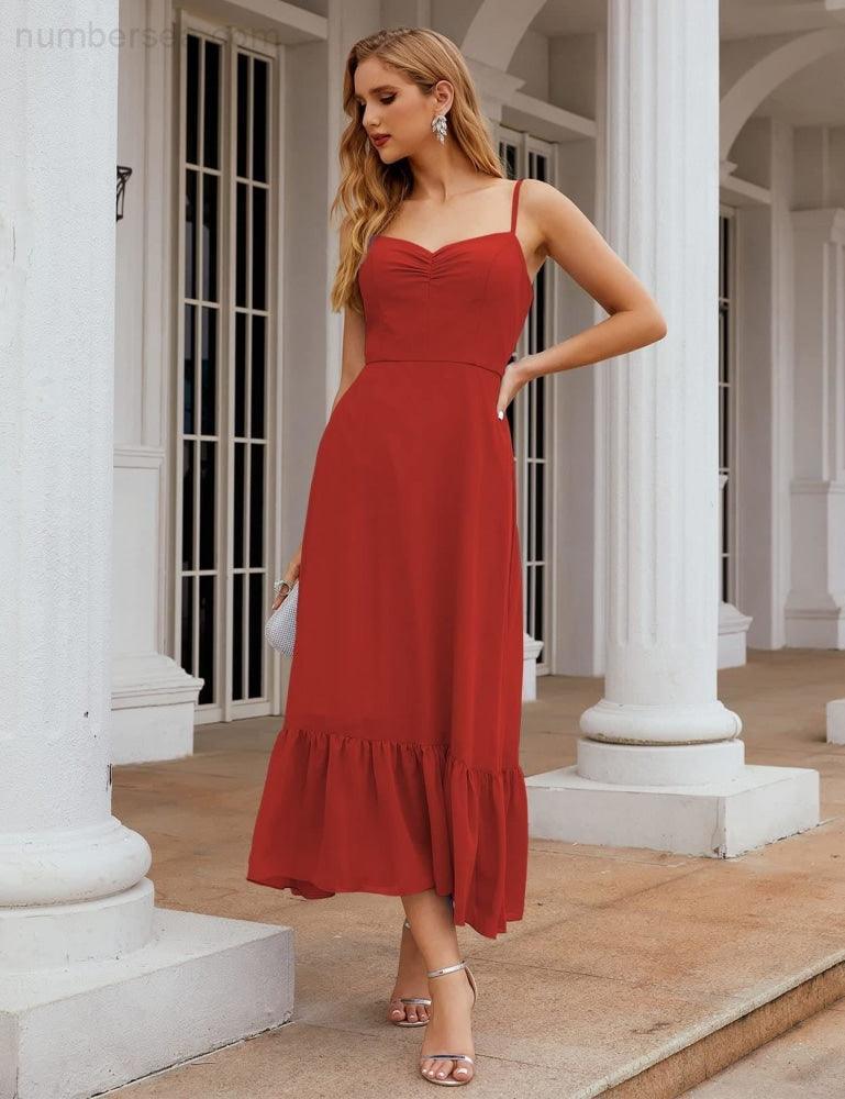 Spaghetti Strap Chiffon Bridesmaid Dress Ankle Length Formal A Line Cocktail Party Homecoming Dress for Juniors  SEA28028