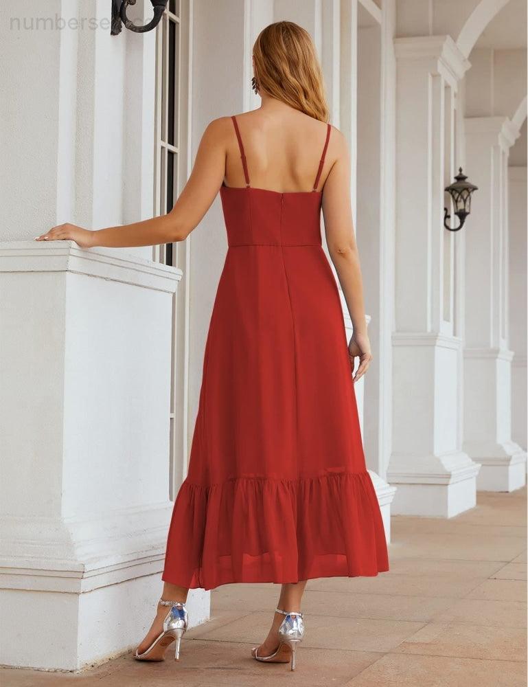 Spaghetti Strap Chiffon Bridesmaid Dress Ankle Length Formal A Line Cocktail Party Homecoming Dress for Juniors  SEA28028