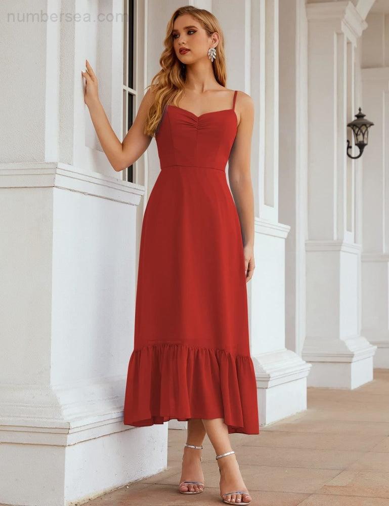 Spaghetti Strap Chiffon Bridesmaid Dress Ankle Length Formal A Line Cocktail Party Homecoming Dress for Juniors  SEA28028