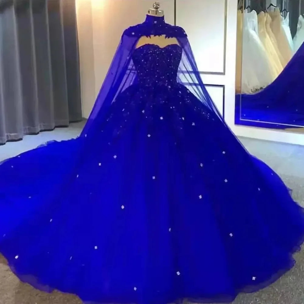 Quinceanera Dresses Elegant Sexy Cloak Sweetheart Appliques Crystal Ball Gown with Plus Size Sweet 16 Debutante Party Birthday