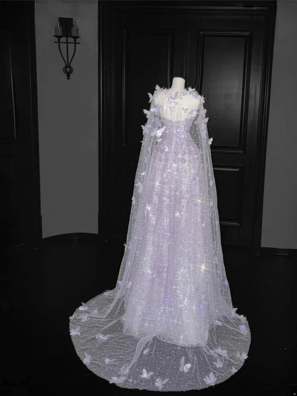 Pretty Lilac Tulle Beaded Appliques A Line Prom Evening Dress Formal Evening Dress Y8657