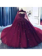 Quinceanera Dresses Elegant Sexy Cloak Sweetheart Appliques Crystal Ball Gown with Plus Size Sweet 16 Debutante Party Birthday