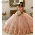 Customized Dresses 2026 Pink Off The Shoulder For Ball Gown Princess Appliques Tulle Birthday Party Dress Vestidos De 15 Años