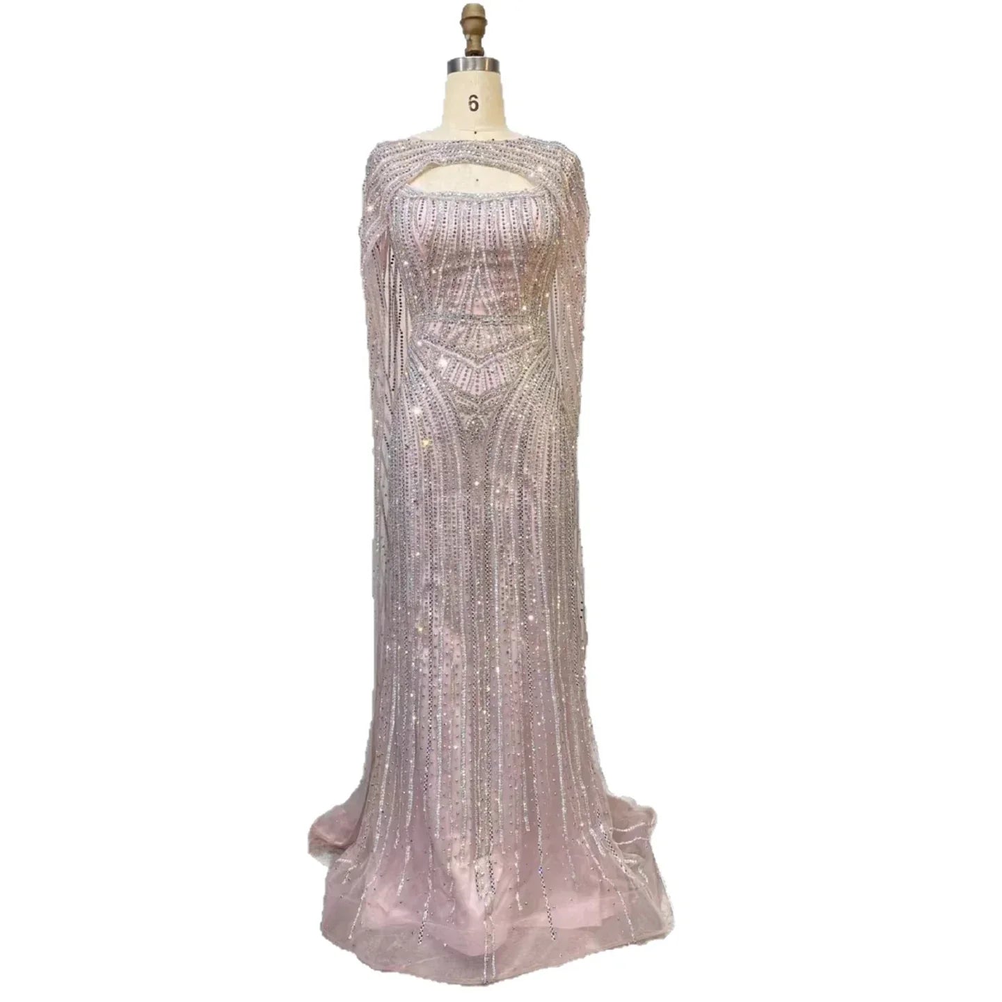 Luxury Blue Diamond Evening Dress With Cape LA73426