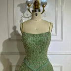 Luxury Sage Green Beaded A-Line Spaghetti Strap Evening Dress LA72805