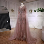 Elegant Beaded A-Line Evening Dress with Cape Sleeves LA73056