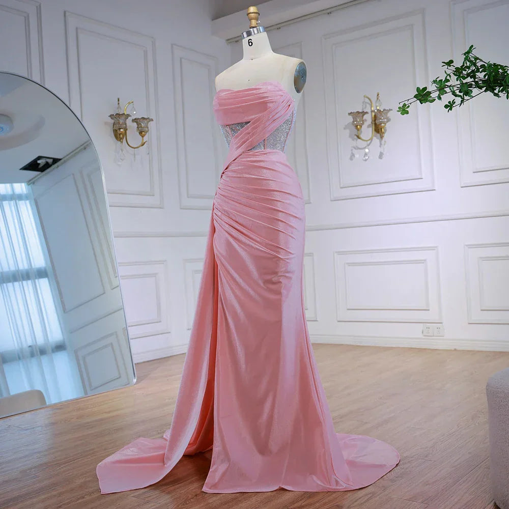 Elegant Pink Glitter Prom Dress with Slit LA72997