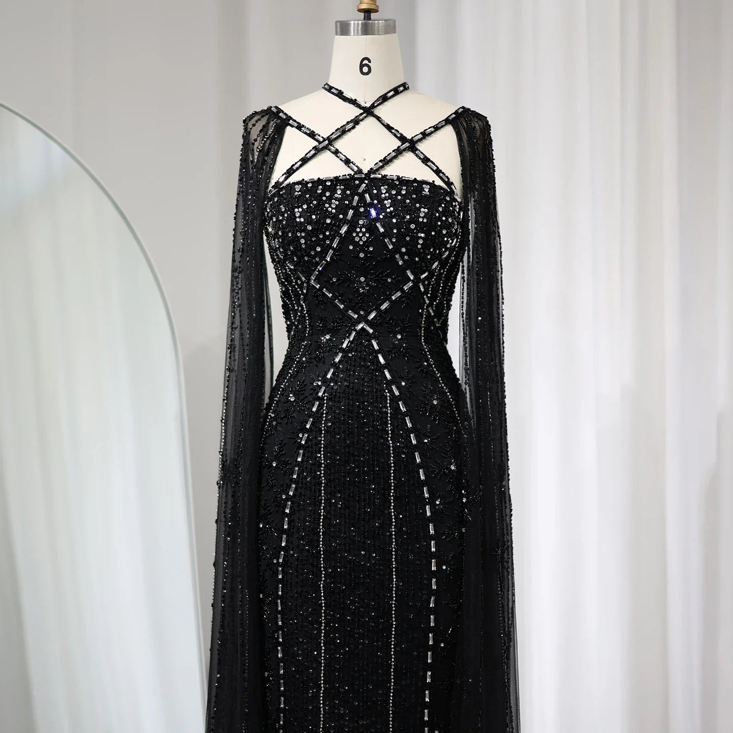 Sharon Said Luxury Dubai Aqua Lilac Mermaid Evening Dress with Cape Sleeve Criss Cross Women Wedding Party Gown SS391 Customized