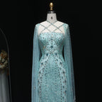 Sharon Said Luxury Dubai Aqua Lilac Mermaid Evening Dress with Cape Sleeve Criss Cross Women Wedding Party Gown SS391 Customized