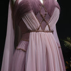 Sharon Said Ombre Pink Elegant Evening Dress with Cape Sleeve Criss Cross Halter Backless Women's Party Gowns SS309 Customized
