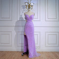 Luxury Purple Sequin Prom Dress with Slit and Cutout Waist LA73000