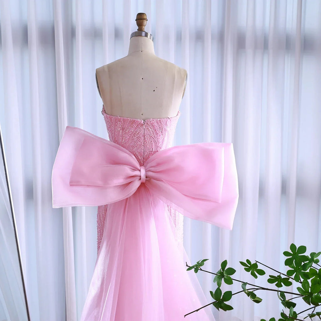 Luxury Dubai Pink Bow Evening Dress LA73061A