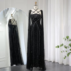 Sharon Said Luxury Dubai Aqua Lilac Mermaid Evening Dress with Cape Sleeve Criss Cross Women Wedding Party Gown SS391 Customized