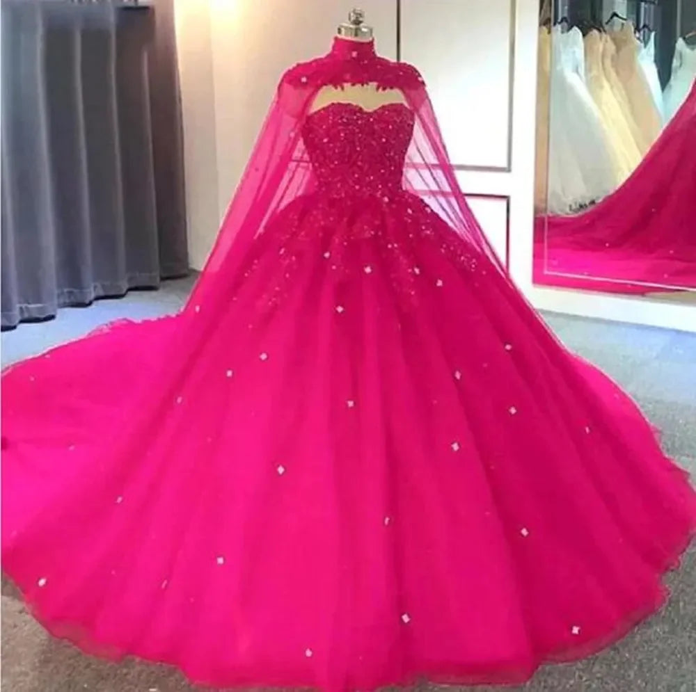 Quinceanera Dresses Elegant Sexy Cloak Sweetheart Appliques Crystal Ball Gown with Plus Size Sweet 16 Debutante Party Birthday