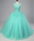 Customized Women's Beaded Lace Appliques Prom Dress Long Ball Gown Quinceanera Dresses Tulle Formal Sweet 16 Dress for Teens