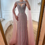 Luxury Nude Beaded Mermaid Evening Dress with Cape LA72814