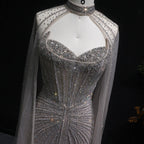 Sharon Said Luxury Crystal Sage Green Evening Dress with Cape Sleeves Long Pink for Women Wedding Party Gowns SS156 Customized