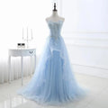 New light blue sweat long lady girl women princess prom banquet party wedding bridal dress gown