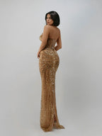 Luxury Deep V-neck Evening Dress Gold Sexy Crystals Beading Prom Customized Shiny Floor-length Bridal Dresses Vestidos De Novia