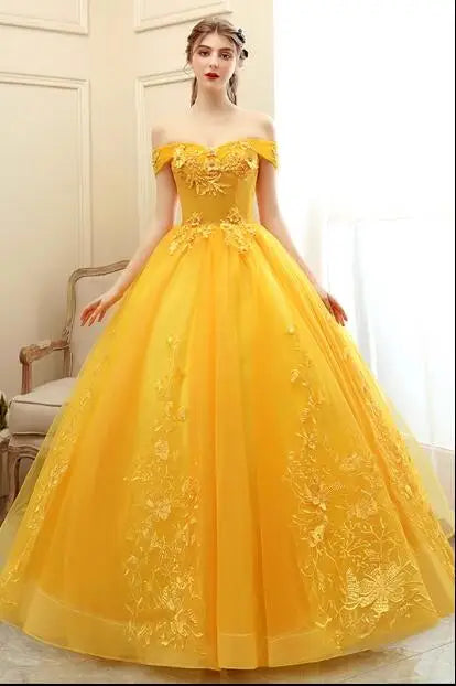 Luxury Gold Lace Quinceanera Party Dress Ball Gown 12 Colors