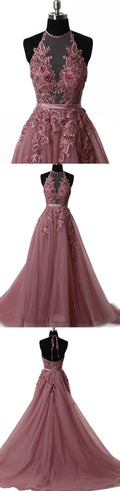 Elegant tulle lace long prom dress lace evening dress S5098