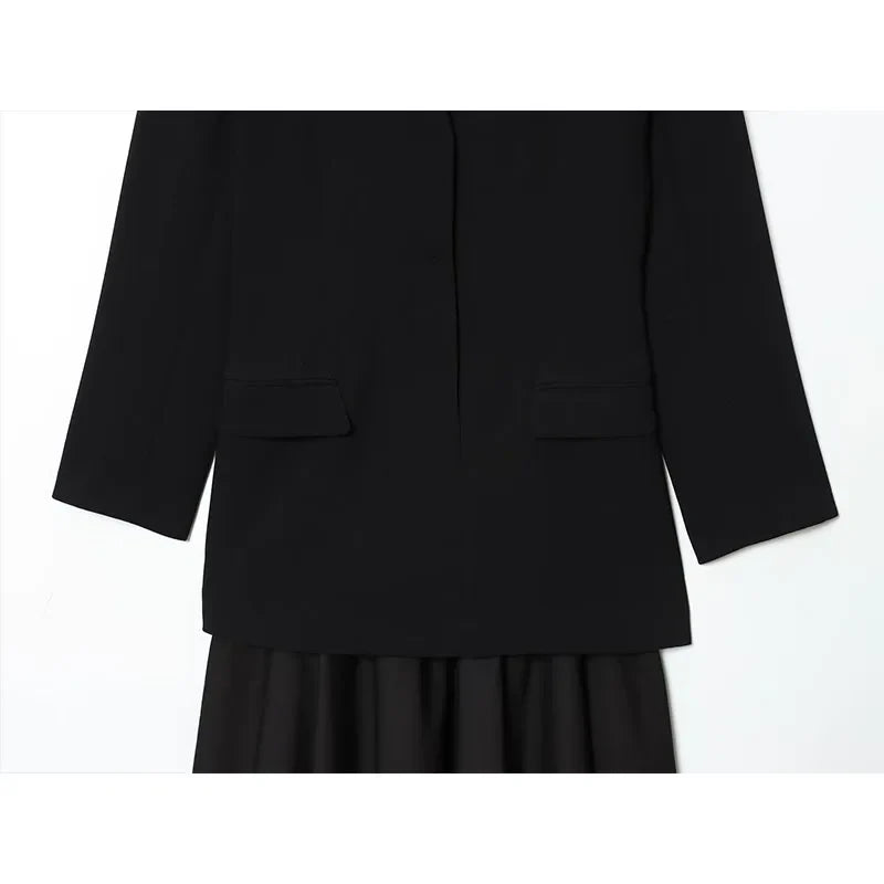 2025 New Women Fashion Dress Splicing Blazer Long Dresses Long Sleeve Office Chic Dresses For Women Spring Autumn Dress