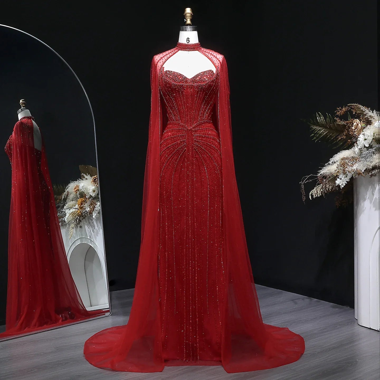 Sharon Said Luxury Crystal Sage Green Evening Dress with Cape Sleeves Long Pink for Women Wedding Party Gowns SS156 Customized