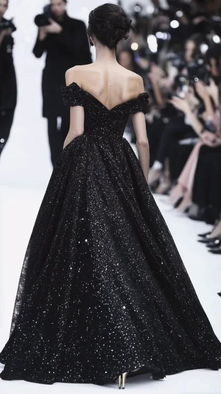 Sparkly Off The Black Sequins Prom Dress Formal Evening Dress Y8344