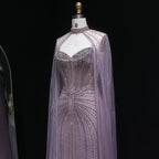Sharon Said Luxury Crystal Sage Green Evening Dress with Cape Sleeves Long Pink for Women Wedding Party Gowns SS156 Customized