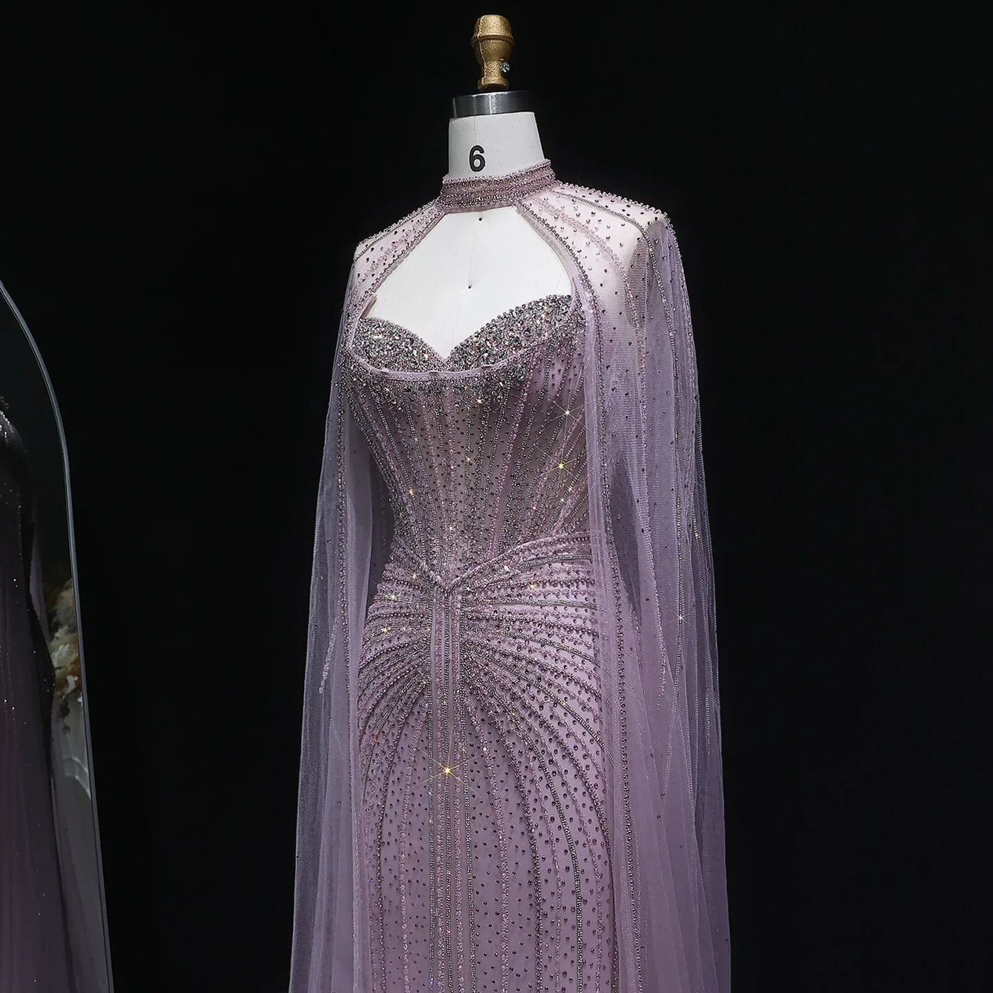 Sharon Said Luxury Crystal Sage Green Evening Dress with Cape Sleeves Long Pink for Women Wedding Party Gowns SS156 Customized