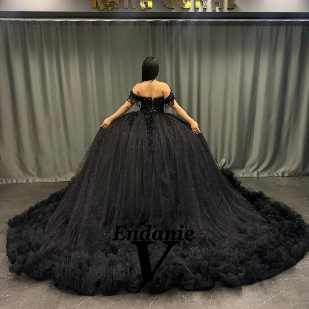 Vendanie Dapper Quinceanera Dress for Girls Off the Shoulder Beading Appliques Pleat Vestidos De 15 Quinceanera Customized
