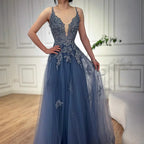 Luxury Sage Green Lace A-Line Prom Dress with Spaghetti Straps LA73005
