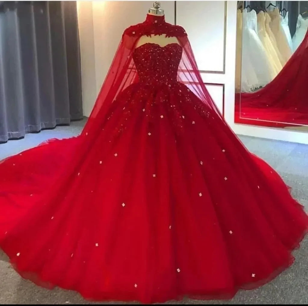Quinceanera Dresses Elegant Sexy Cloak Sweetheart Appliques Crystal Ball Gown with Plus Size Sweet 16 Debutante Party Birthday