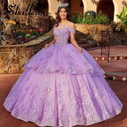 Skallean Tiered Quinceanera Dresses Princess Sweet 16 Years Girl Birthday Party Beads Lace Appliques Vestidos 15 De Quinceañera