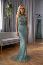 Luxury Dubai  Arabic Nude Mermaid Long Evening Dresses  With CapeLA71885B