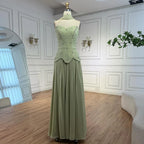 Classy Sage Green   A-Line Chiffon Evening Dress LA73073