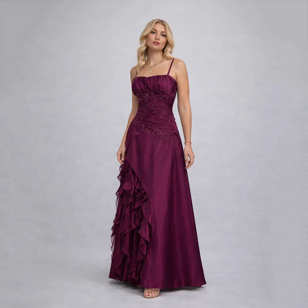 Msikoods Vintage Evening Dress 2026 Lace Appliques Beading Luxury Prom Dress Boho Ruched Pleats Party Gown Customized