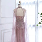Luxury Dubai Caramel Beaded Evening Dress With Cape LA72811C
