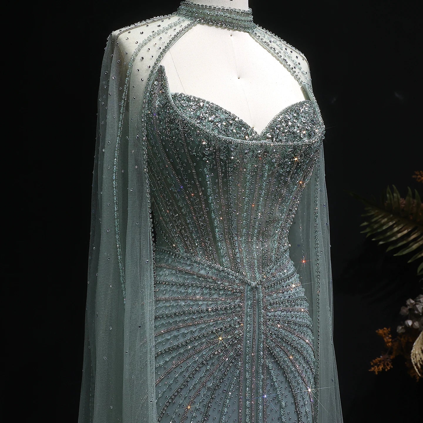 Sharon Said Luxury Crystal Sage Green Evening Dress with Cape Sleeves Long Pink for Women Wedding Party Gowns SS156 Customized