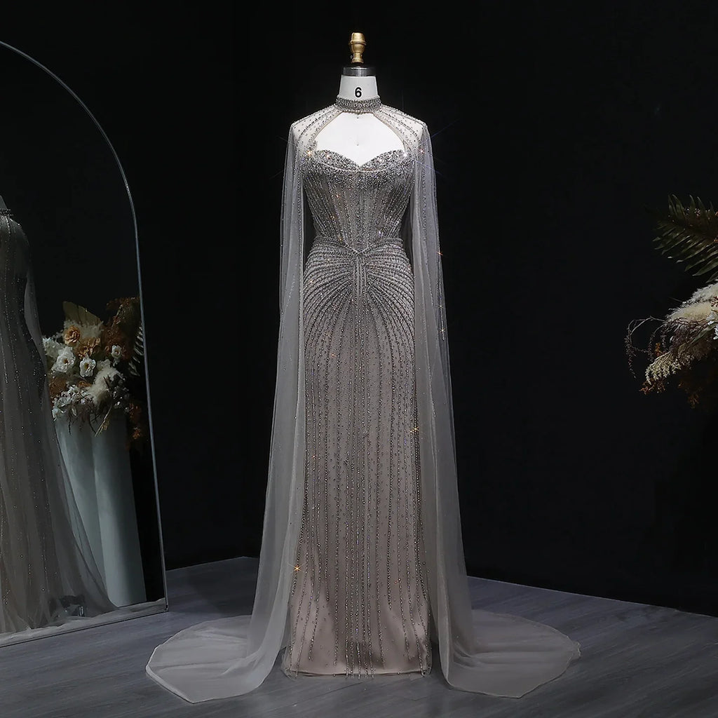 Sharon Said Luxury Crystal Sage Green Evening Dress with Cape Sleeves Long Pink for Women Wedding Party Gowns SS156 Customized