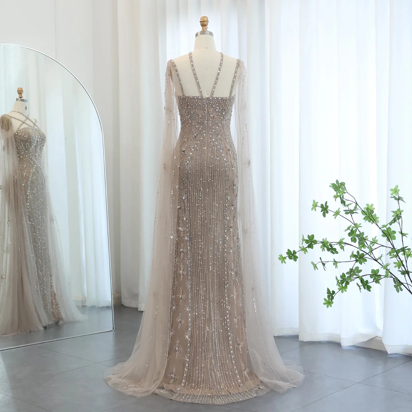 Sharon Said Luxury Dubai Aqua Lilac Mermaid Evening Dress with Cape Sleeve Criss Cross Women Wedding Party Gown SS391 Customized