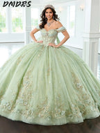 Popular Off-shoulder Quinceanera Dress 2025 Charming 3D Flower Party Dress Shiny Sleeveless Strapless Party Gown 16 Customized