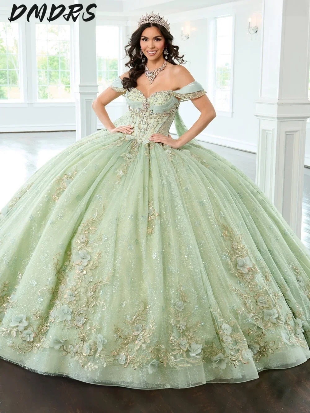 Popular Off-shoulder Quinceanera Dress 2025 Charming 3D Flower Party Dress Shiny Sleeveless Strapless Party Gown 16 Customized