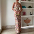 Summ Women Flowers Sequin Patchwork Slim Party Long Dress Strapless Fashion Maxi Dress, Sexy Sleeveless Ladies Dress Vestidos