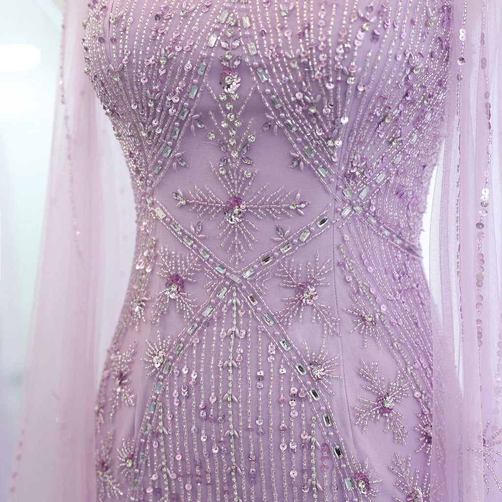 Sharon Said Luxury Dubai Aqua Lilac Mermaid Evening Dress with Cape Sleeve Criss Cross Women Wedding Party Gown SS391 Customized